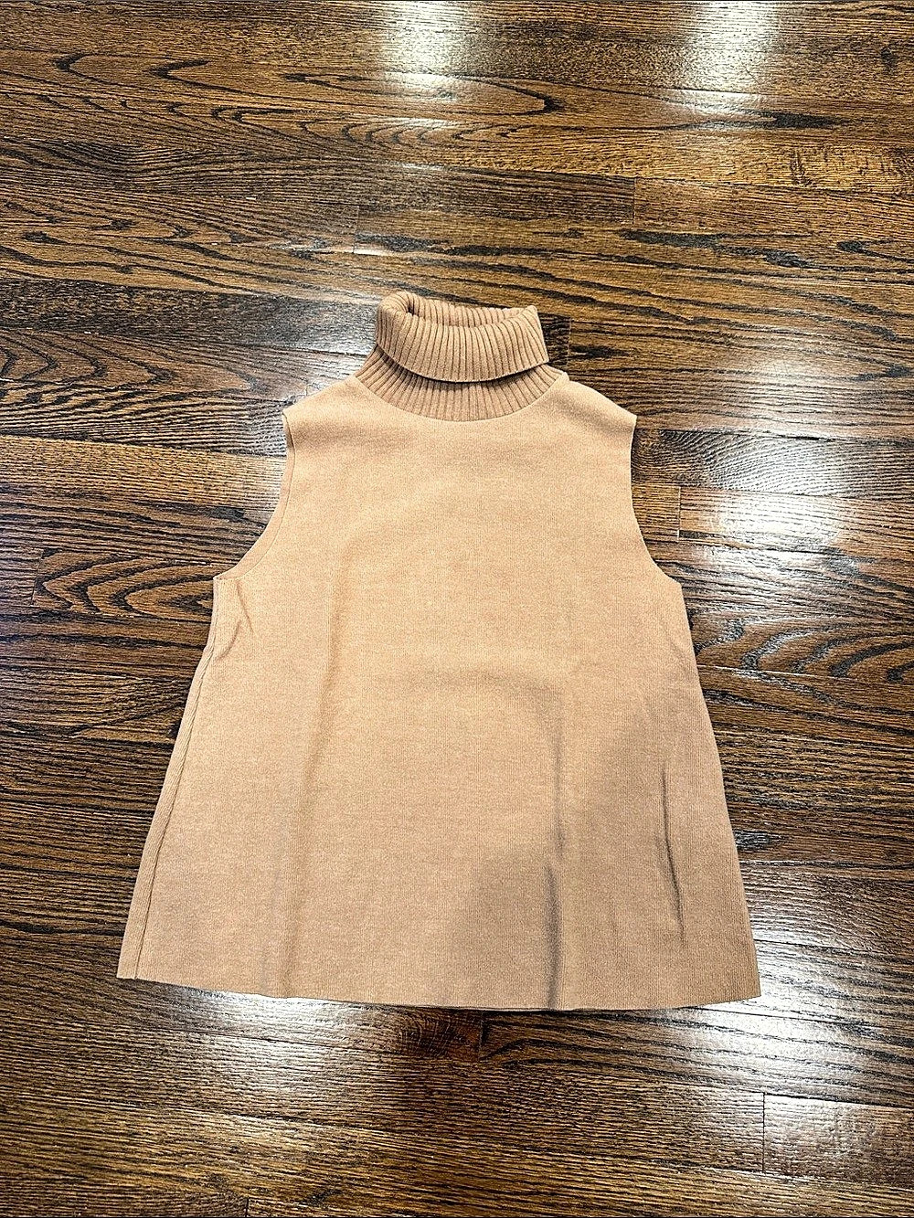 Zara Sleeveless Ribbed Turtleneck Sweater Brown